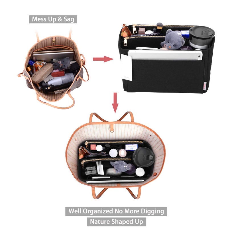 ZTUJO Purse Organizer, Felt Bag Organizer Purse Organizer Insert For Speedy, Neverfull, Graceful, Neverfull,Tote, Handbag,Shaper (X-Large, Black) - Image 5